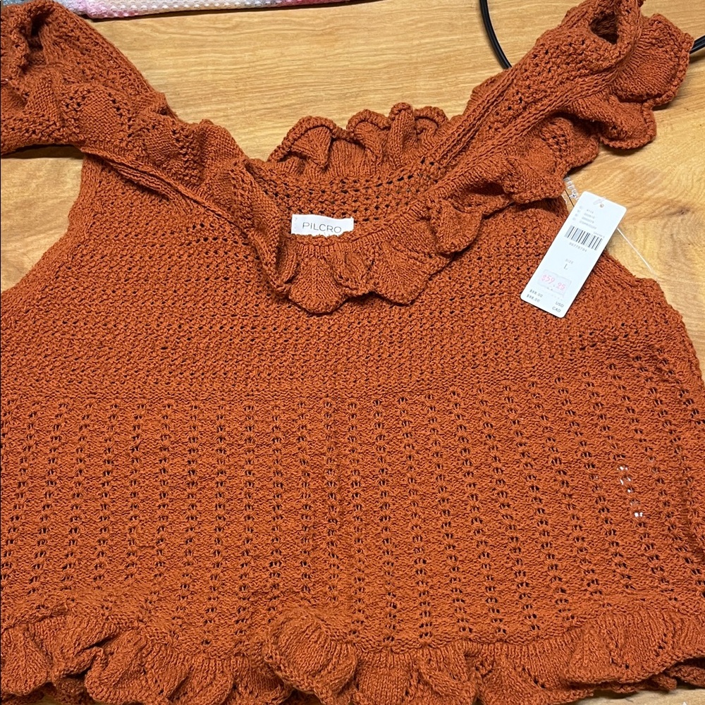 Pilcro Rust Ruffle Knit Tank Top Sz L NEW - Picture 6 of 8